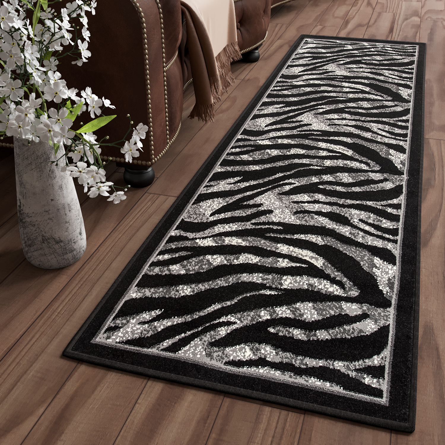 Tapis De Passage Dream Moderne Gris Noir Imprimé Animal