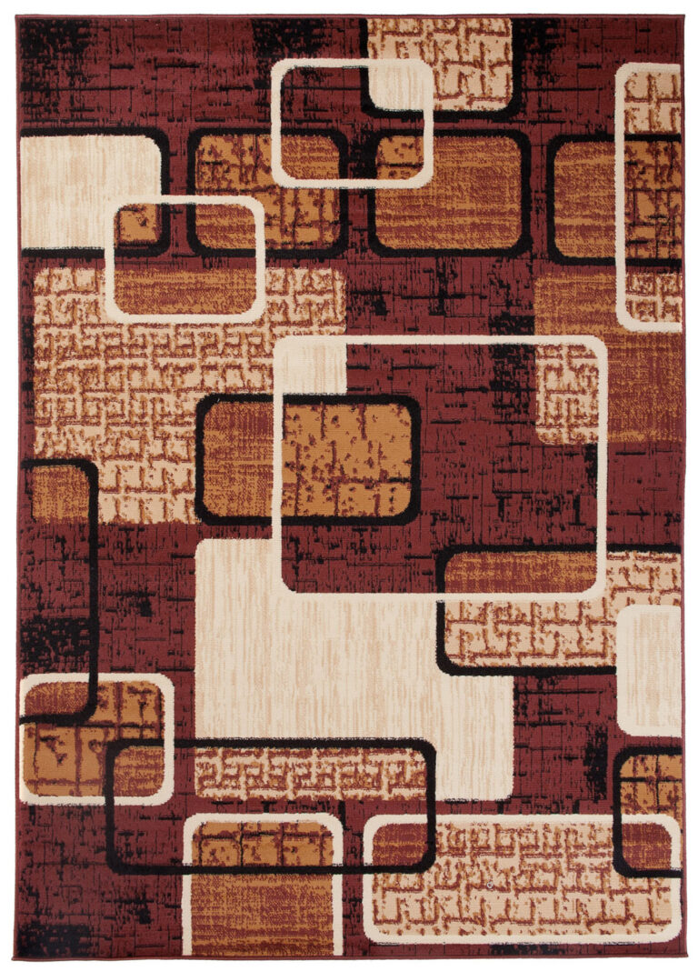 DREAM Tapis Moderne Rectangles Pierres Marron Ecru Beige Fin