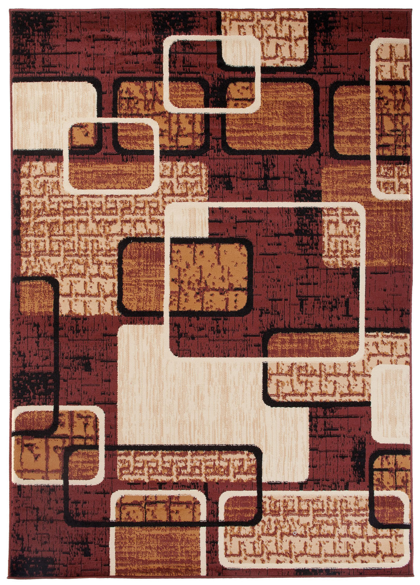 DREAM Tapis Moderne Rectangles Pierres Marron Ecru Beige Fin