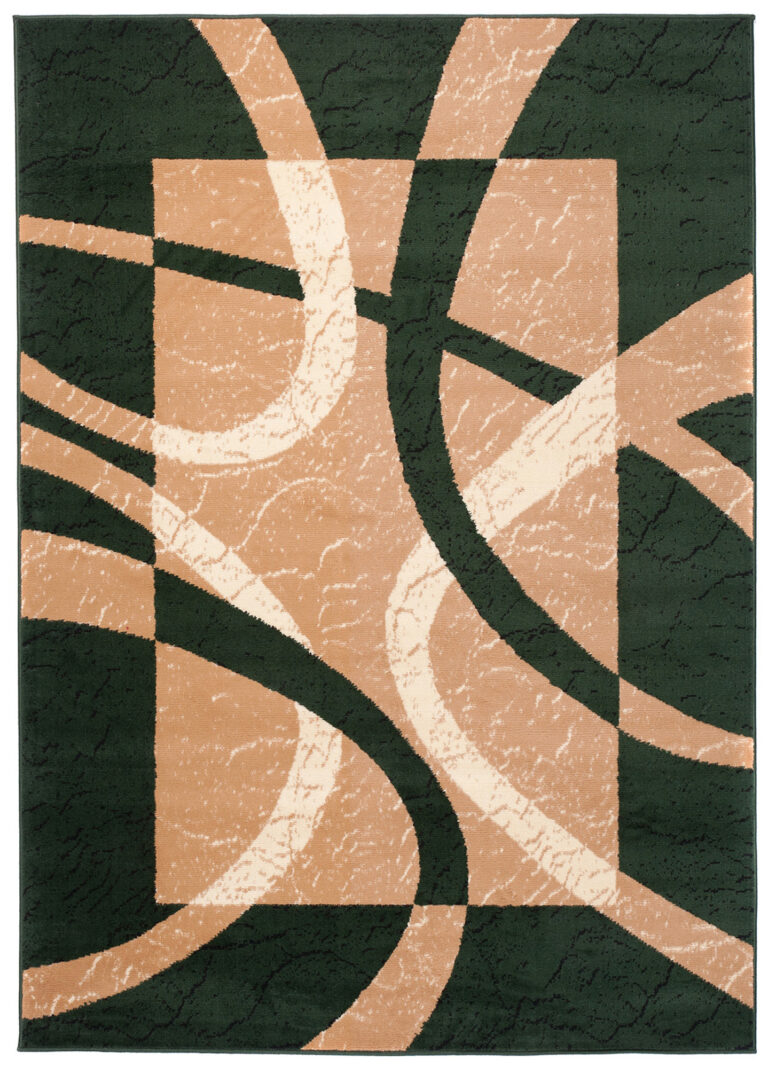 DREAM Tapis Moderne Abstrait Bandes Ondes Vert Beige Fin