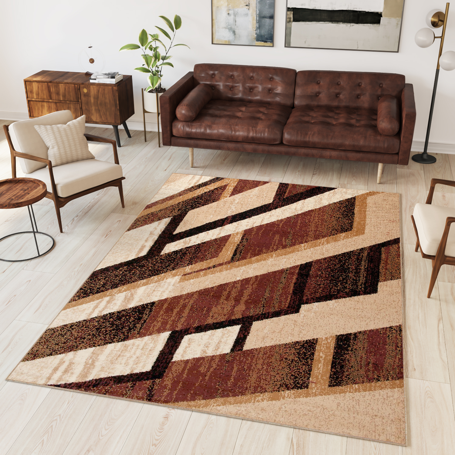 DREAM Tapis Moderne Rectangles Pierres Marron Beige Ecru Fin