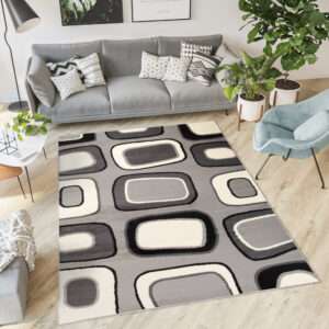 DREAM Tapis Moderne Géométrique Pierres Gris Clair Blanc Noir Fin