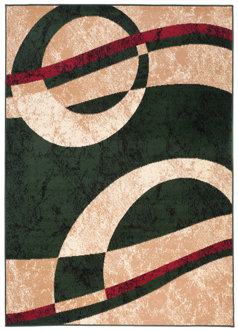 DREAM Tapis Moderne Abstrait Cercles Ondes Beige Vert Rouge Fin