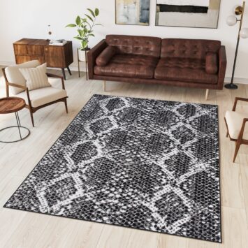 DREAM Tapis Moderne Serpent Moucheté Noir Blanc Fin