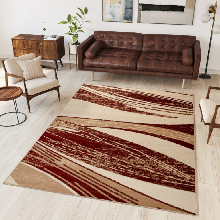 DREAM Tapis Moderne Abstrait Vagues Marron Beige Poil Court