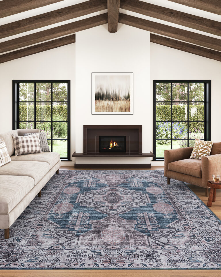 Tapis Dubai Bleu Marine Effet Usé Antidérapant