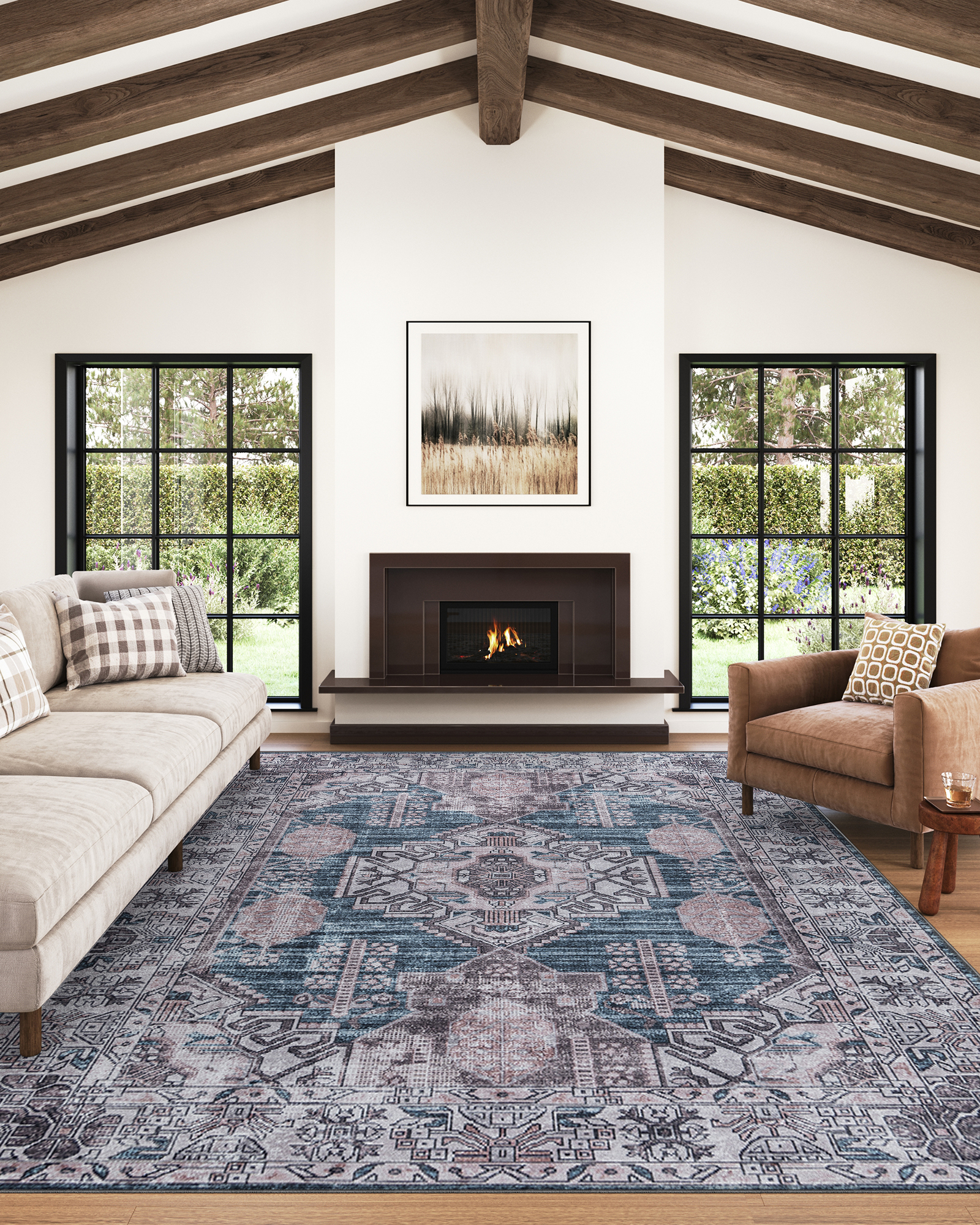 Tapis Dubai Bleu Marine Effet Usé Antidérapant