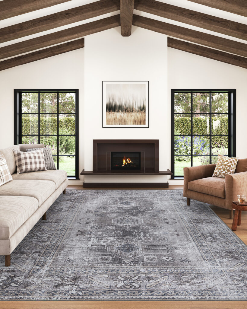 Tapis Dubai Gris Effet Usé Antidérapant