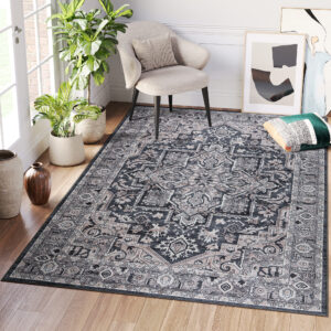 Tapis Dubai Bleu Marine Rosace Antidérapant