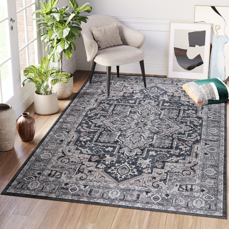 Tapis Dubai Bleu Marine Rosace Antidérapant