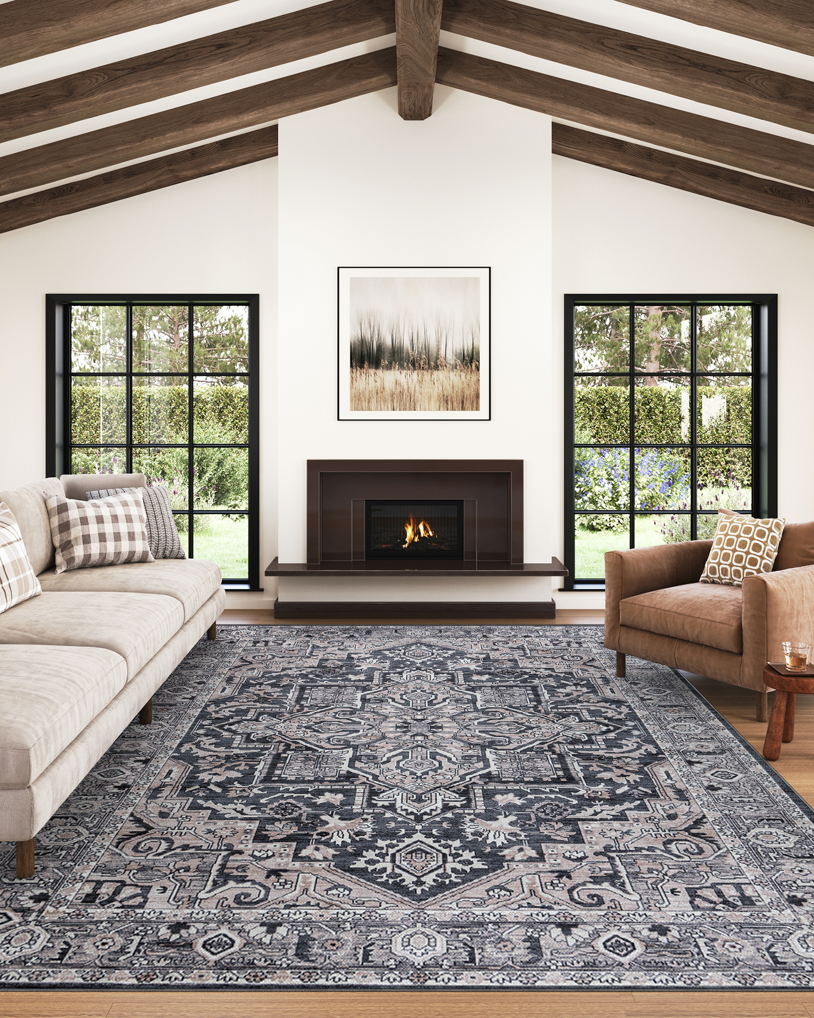 Tapis Dubai Bleu Marine Rosace Antidérapant