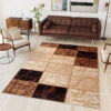 DREAM Tapis Moderne Géométrique Carreaux Marron Beige Moutarde Fin