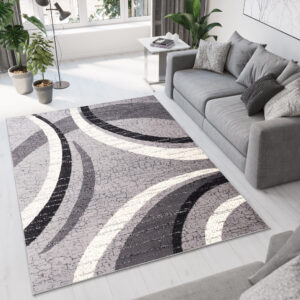 DREAM Tapis Moderne Abstrait Ondes Gris Noir Crème Fin