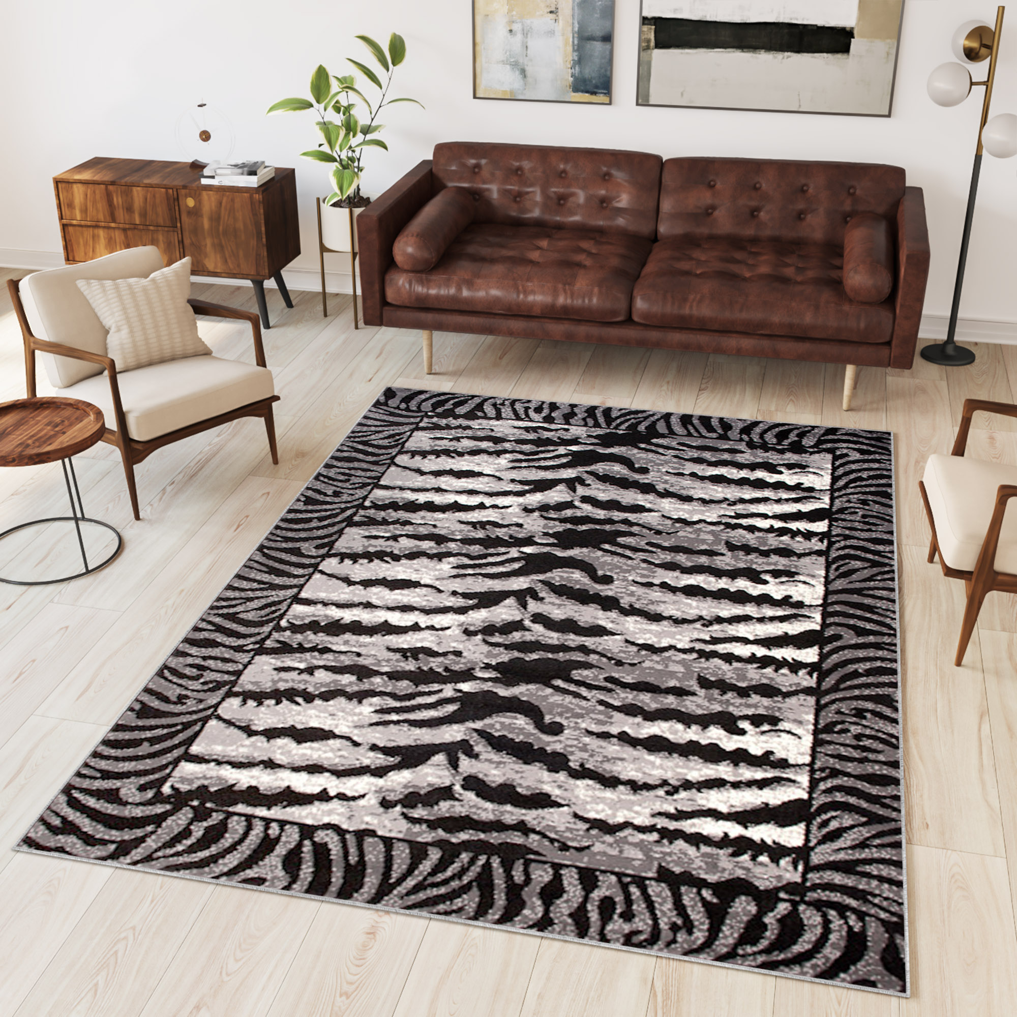 DREAM Tapis Moderne Animal Sauvage Tigre Gris Noir Fin