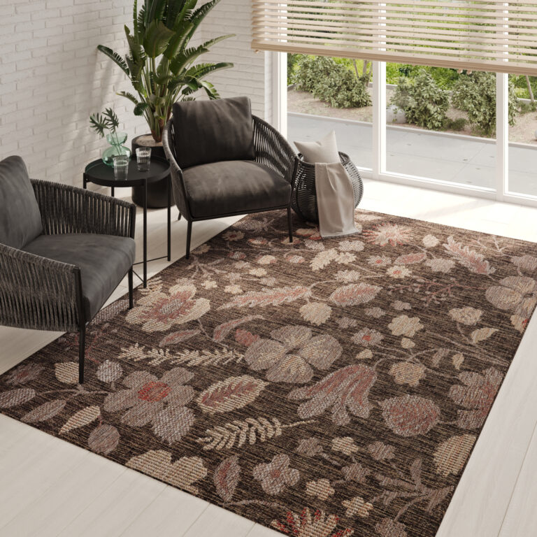 Tapis Extérieur Melissa Marron Fleurs