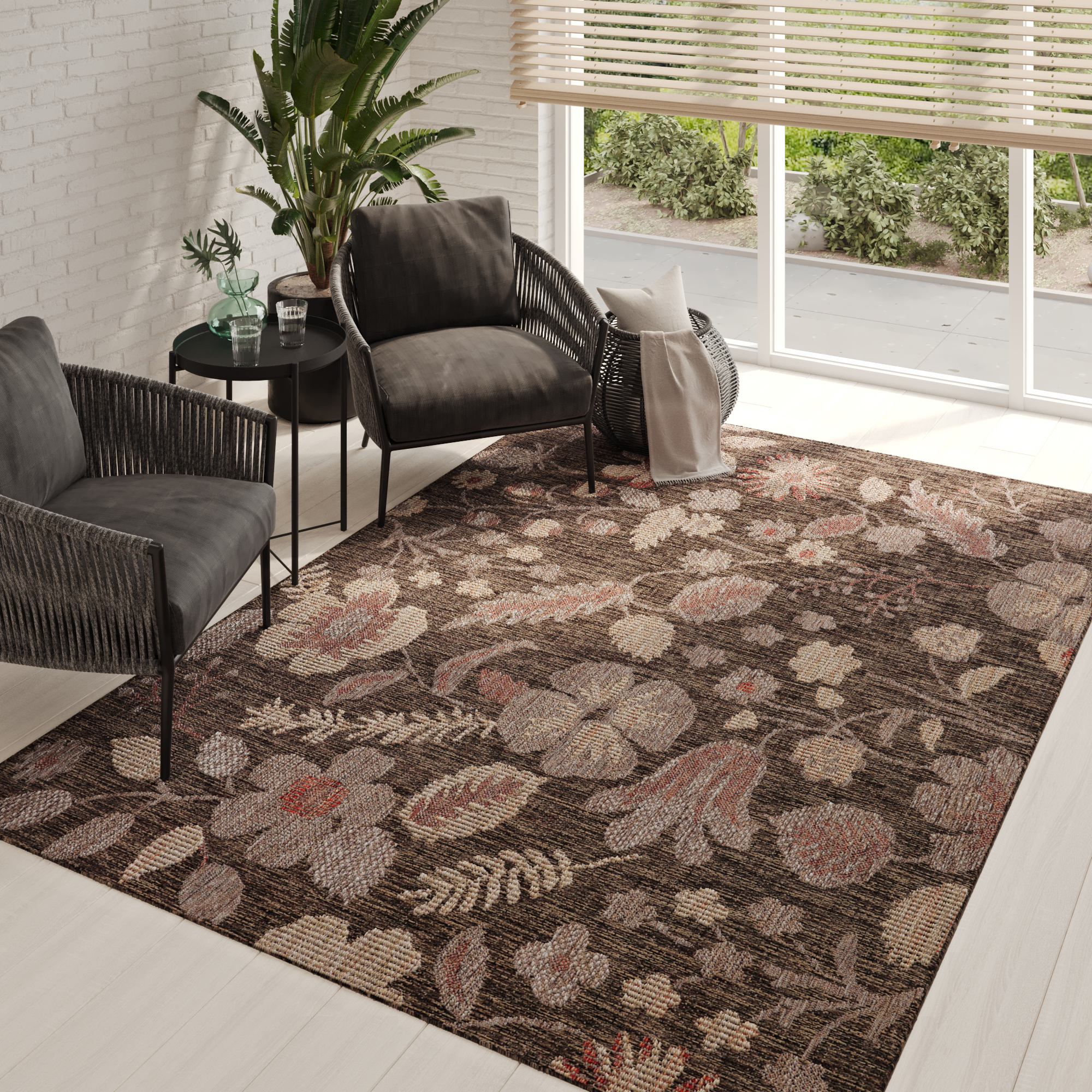 Tapis Extérieur Melissa Marron Fleurs