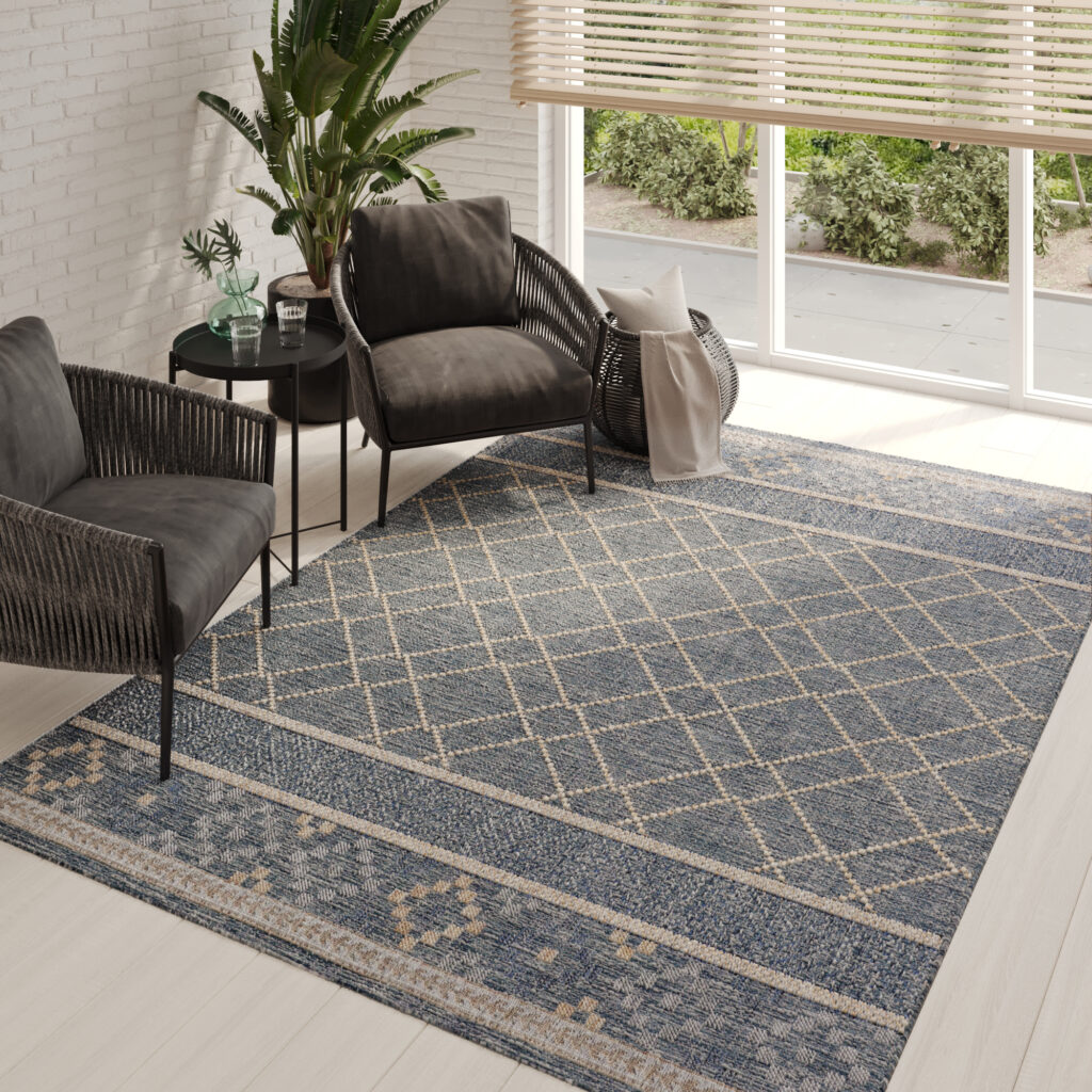 Tapis Extérieur Melissa Bleu Géométrique