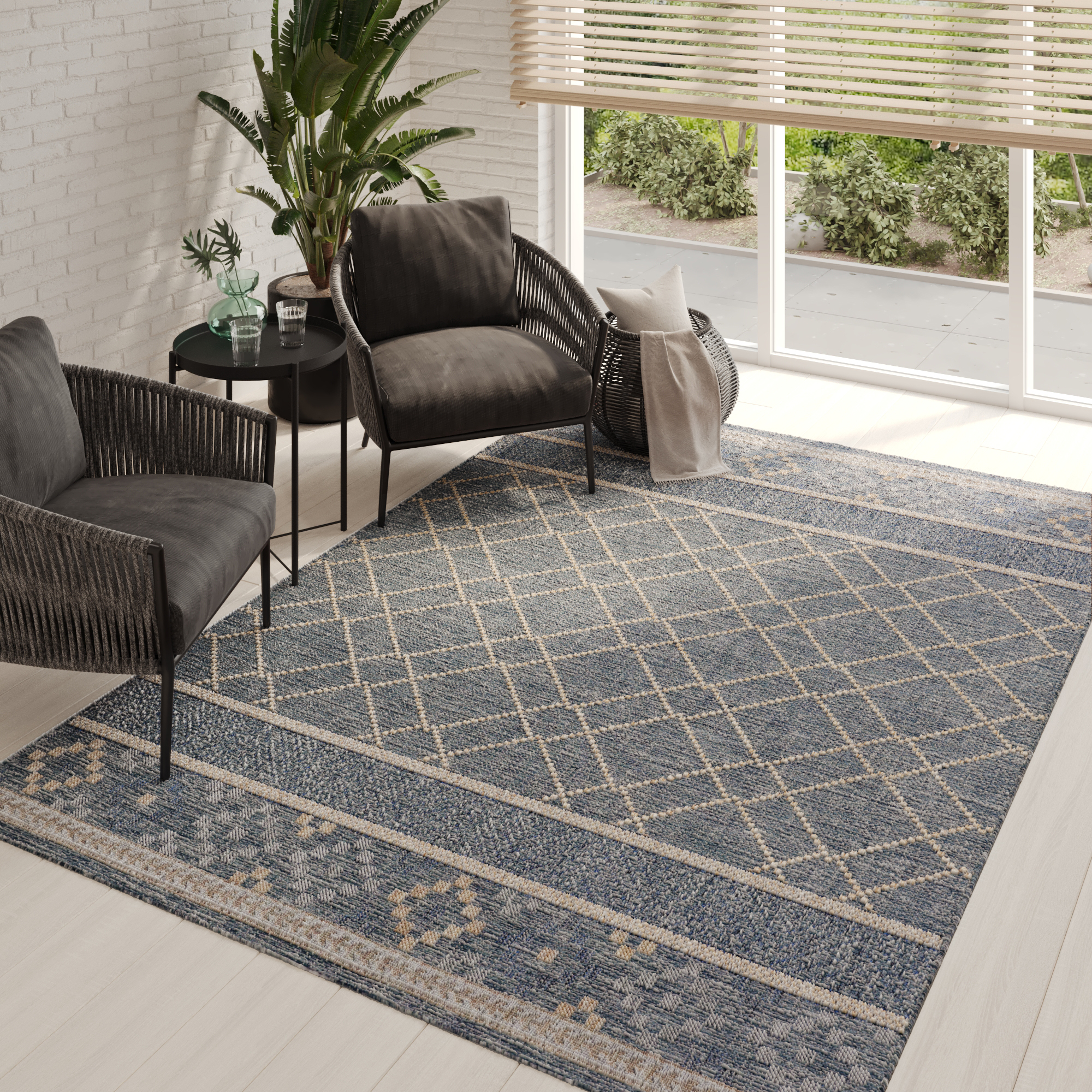 Tapis Extérieur Melissa Bleu Géométrique