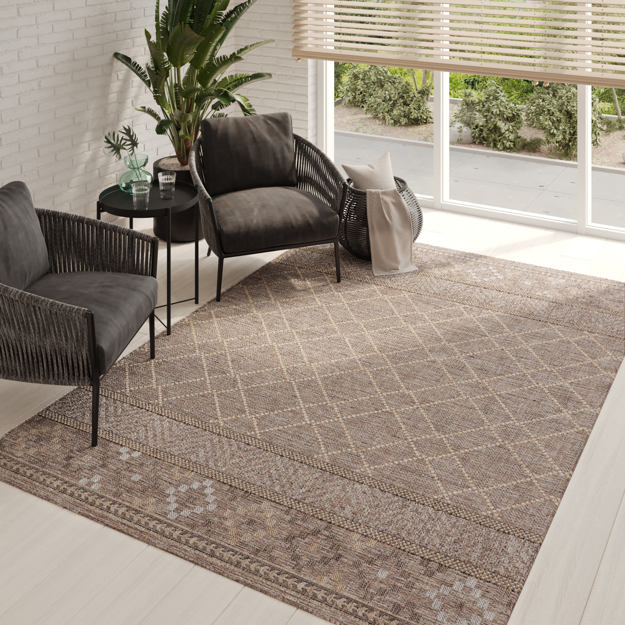 Tapis Extérieur Melissa Marron Géométrique