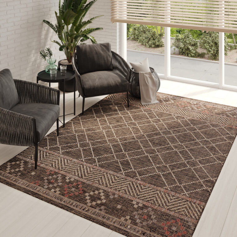 Tapis Extérieur Melissa Marron Foncé Géométrique