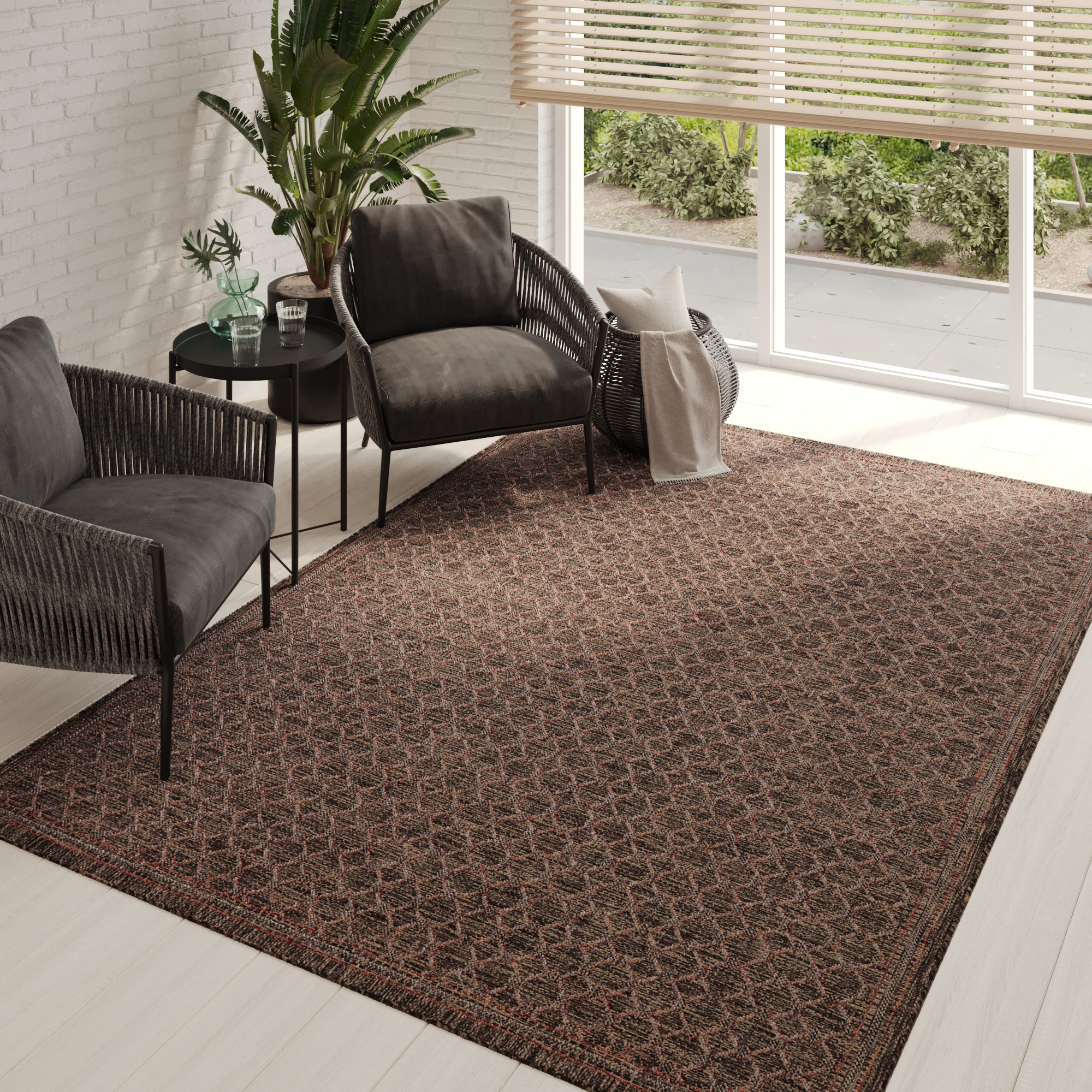 Tapis Extérieur Melissa Marron Foncé Losanges