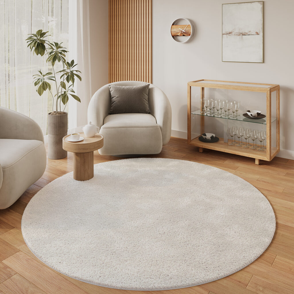 Tapis Lumi Rond Crème Antidérapant