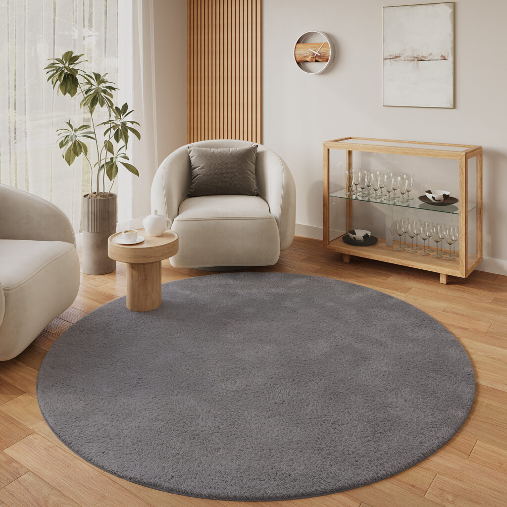 Tapis Lumi Rond Gris Foncé Antidérapant