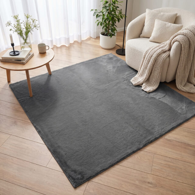 Tapis Lumi Carré Gris Foncé Antidérapant