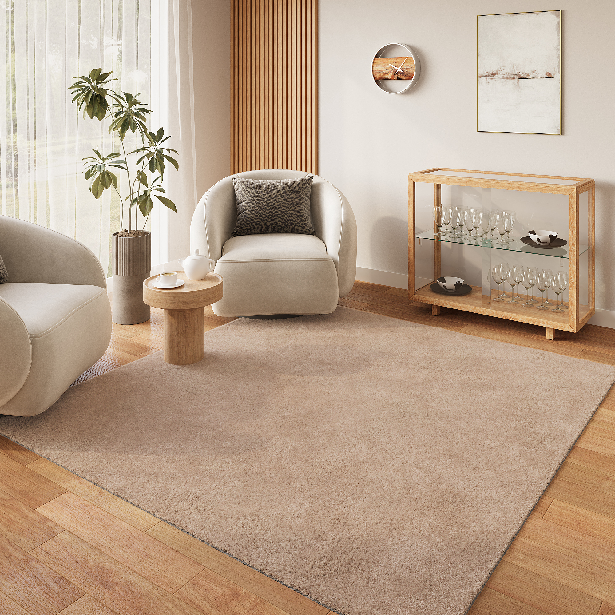 Tapis Lumi Carré Beige Antidérapant