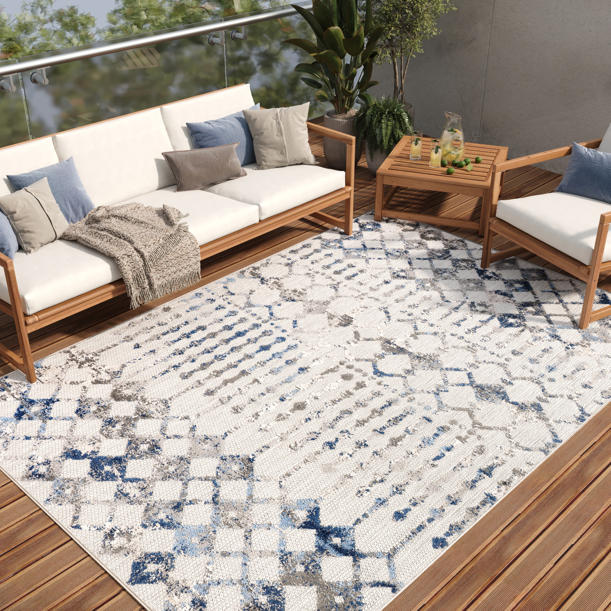 Tapis Extérieur Patio Gris Géométrique
