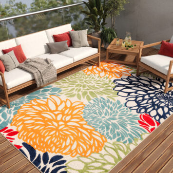 Tapis Extérieur Patio Multicolore Fleurs