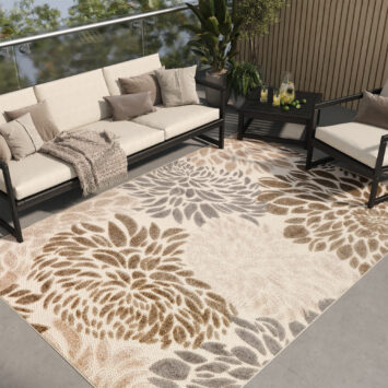 Tapis Extérieur Patio Beige Fleurs