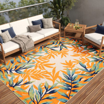 Tapis Extérieur Patio Multicolore Motif Feuilles