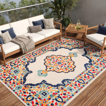 Tapis Extérieur Patio Multicolore Rosace