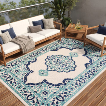 Tapis Extérieur Patio Bleu Rosace