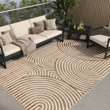 Tapis Extérieur Patio Beige Crème Lignes