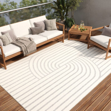Tapis Extérieur Patio Crème Gris Lignes