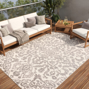 Tapis Extérieur Patio Crème Gris Ornements