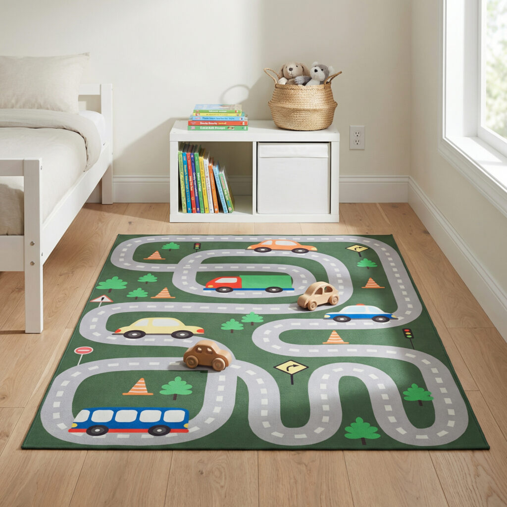 Tapis Enfant Snooki Vert Route Antidérapant