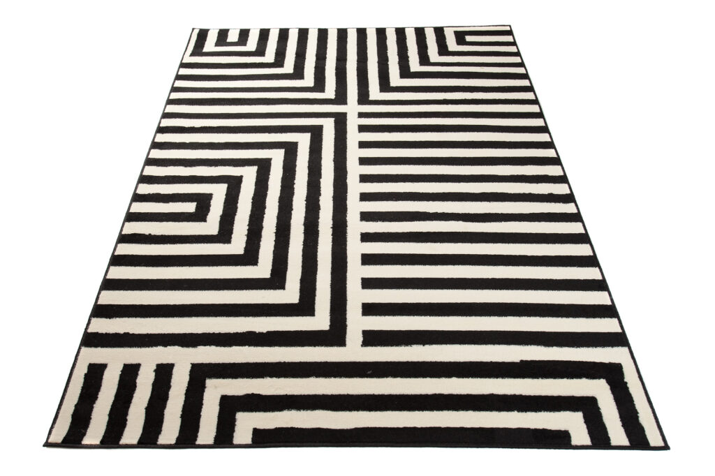 DREAM Tapis Moderne Optique Rayures Géométrique Noir Blanc Fin