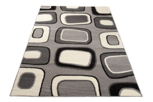 DREAM Tapis Moderne Géométrique Pierres Gris Clair Blanc Noir Fin