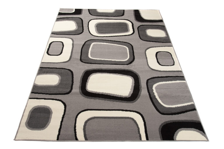 DREAM Tapis Moderne Géométrique Pierres Gris Clair Blanc Noir Fin