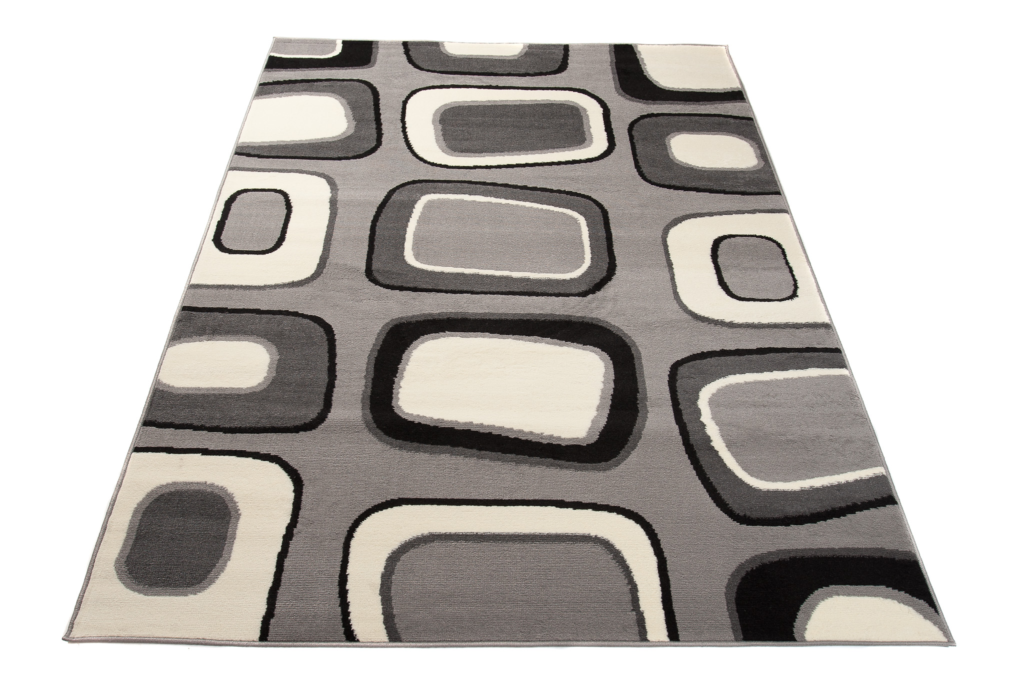DREAM Tapis Moderne Géométrique Pierres Gris Clair Blanc Noir Fin