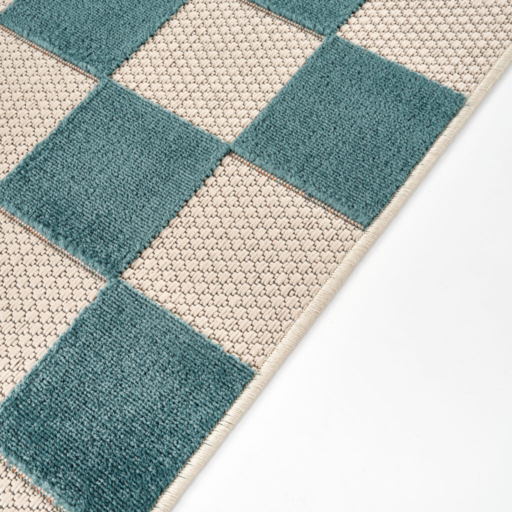Tapis Extérieur Checker - Crème Turquoise