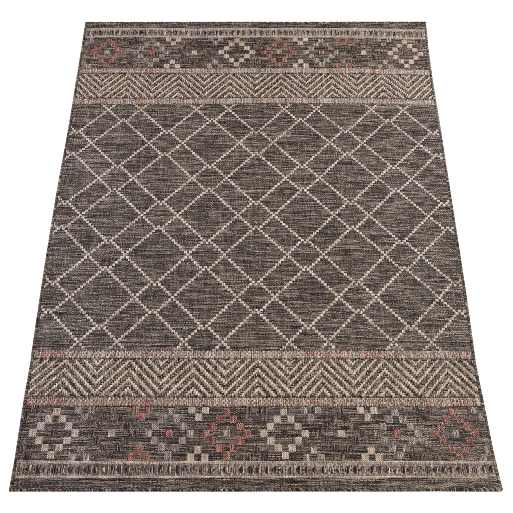 Tapis Extérieur Melissa Marron Foncé Géométrique