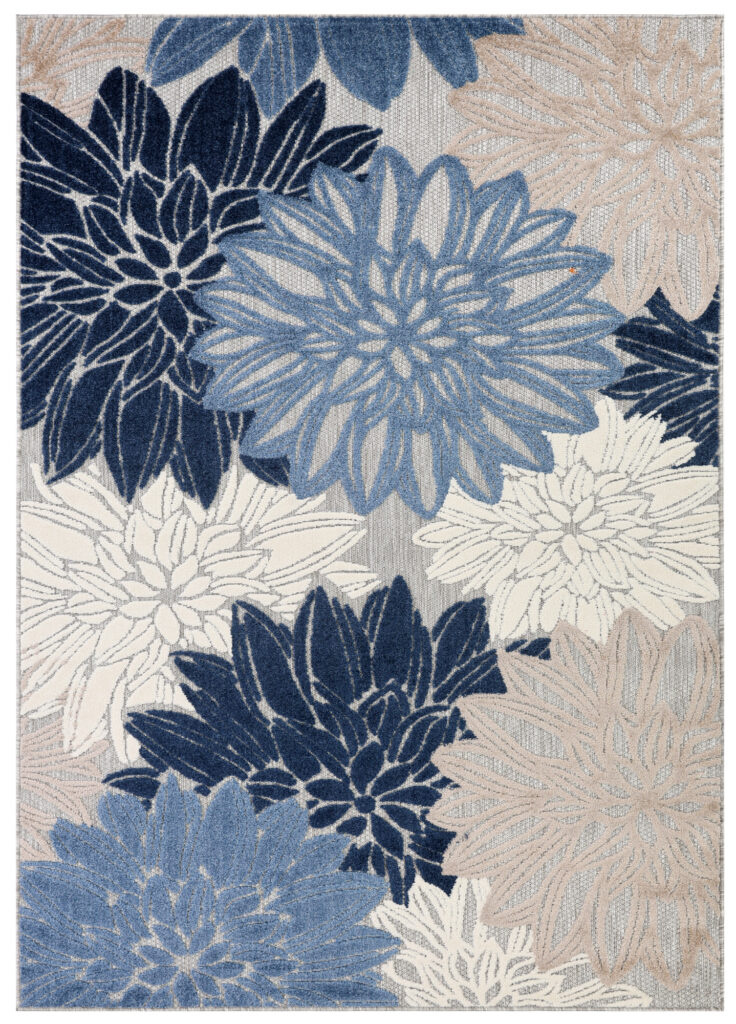 Tapis Extérieur Patio Gris Bleu Fleurs