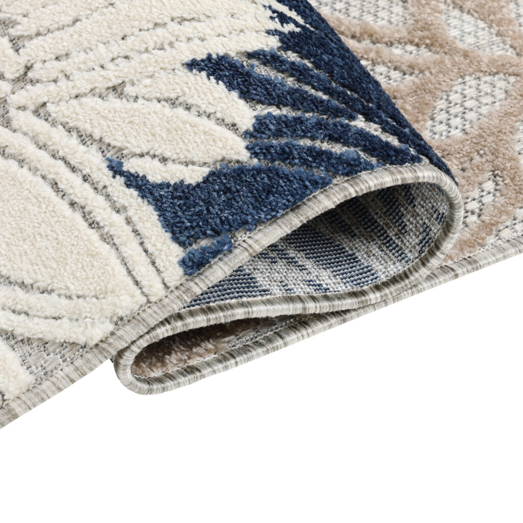 Tapis Extérieur Patio Gris Bleu Fleurs
