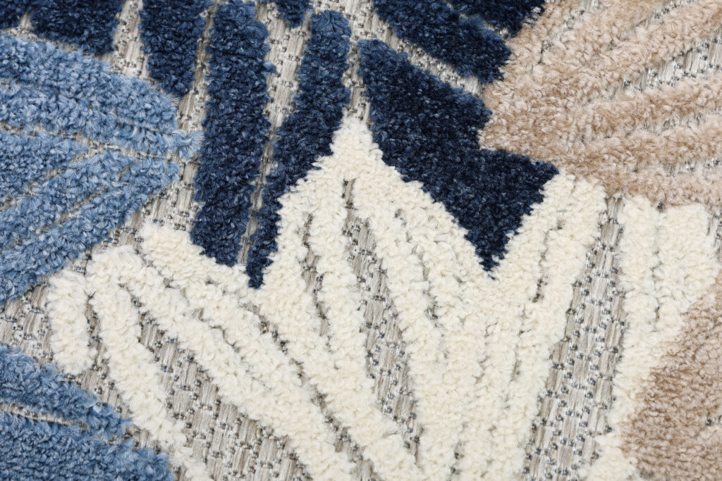 Tapis Extérieur Patio Gris Bleu Fleurs