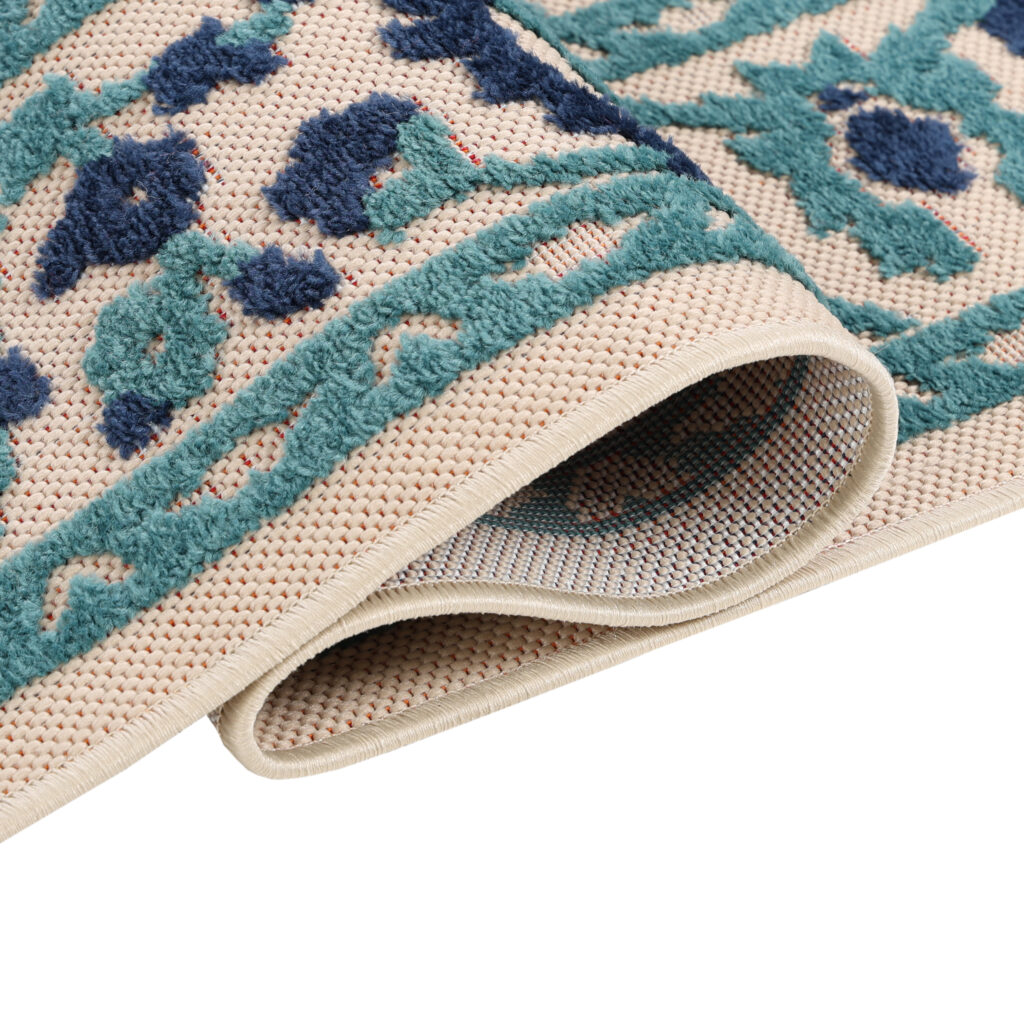 Tapis Extérieur Patio Bleu Rosace