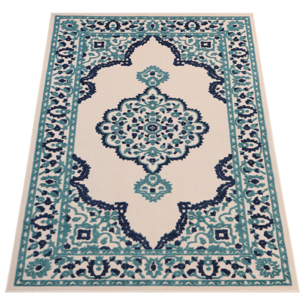 Tapis Extérieur Patio Bleu Rosace
